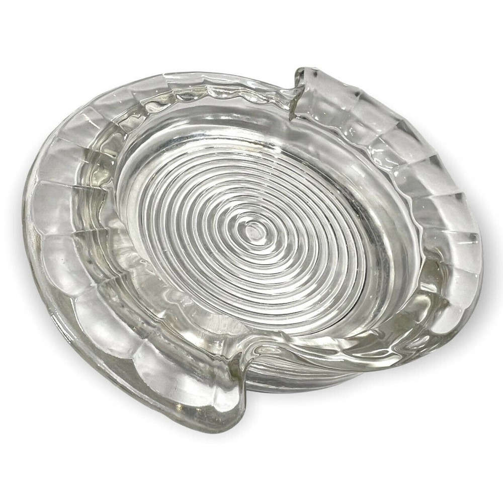 Vintage Clear Glass Ashtray Scalloped Mid Century Modern MCM Double Flare